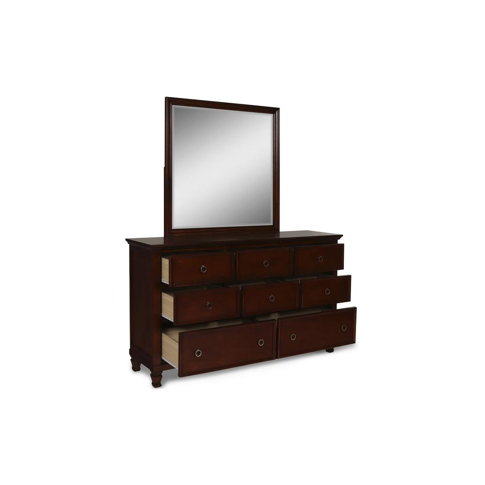 Furniture Tamarack Wood 8-Drawer Dresser with Mirror in Brown Cherry. Picture 4