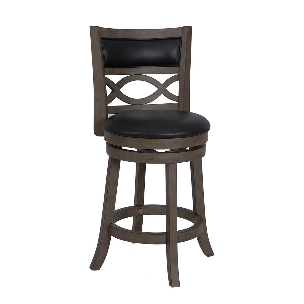 New Classic Manchester Gray Wood Swivel Counter Stool with PU Seat (Set of 2). Picture 2
