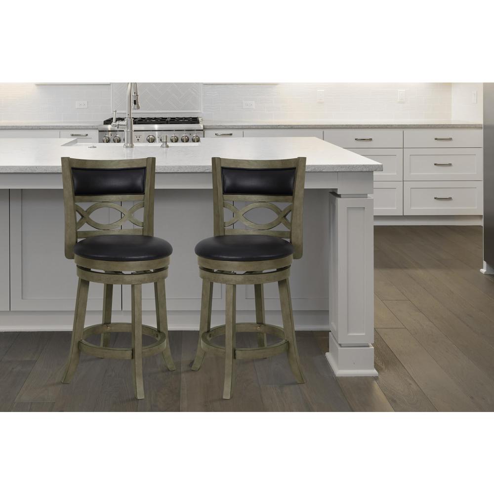 New Classic Manchester Gray Wood Swivel Counter Stool with PU Seat (Set of 2). Picture 8