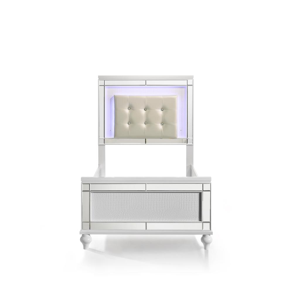 Furniture Valentine Solid Wood Twin Size Lighted Bed in White. Picture 3