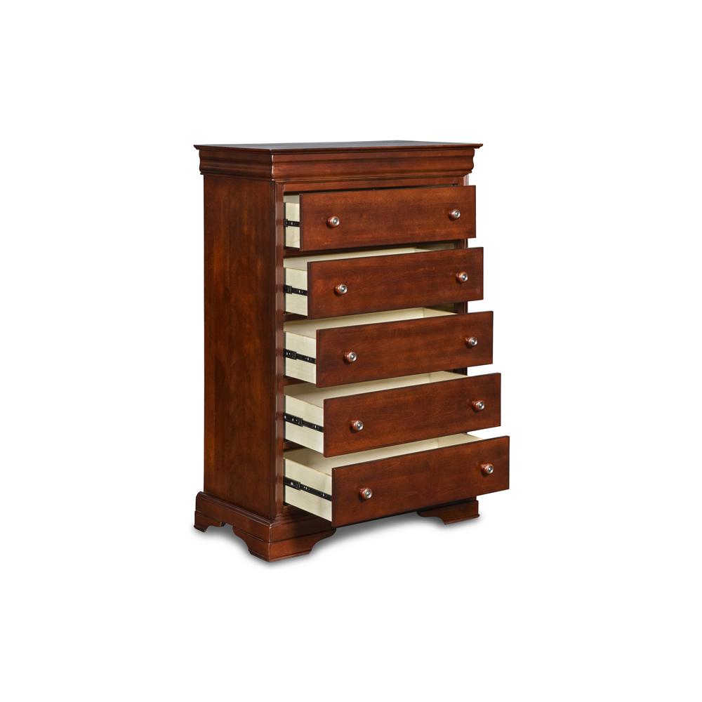 Versailles Solid Wood 5-Drawer Lift Top Chest in Bordeaux Cherry. Picture 3