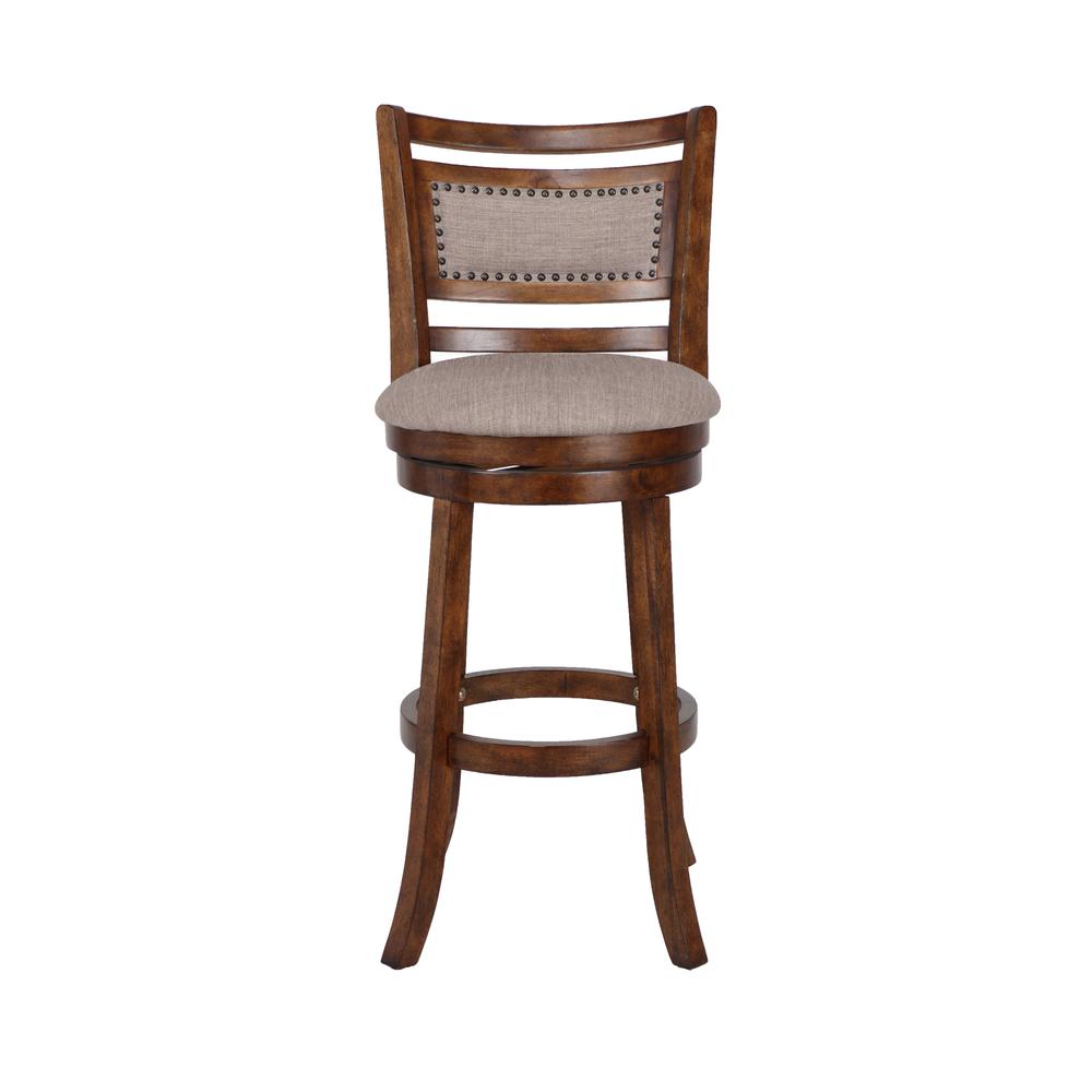 Aberdeen Wood Swivel Bar Stool with Fabric Seat in Dark Brown. Picture 2