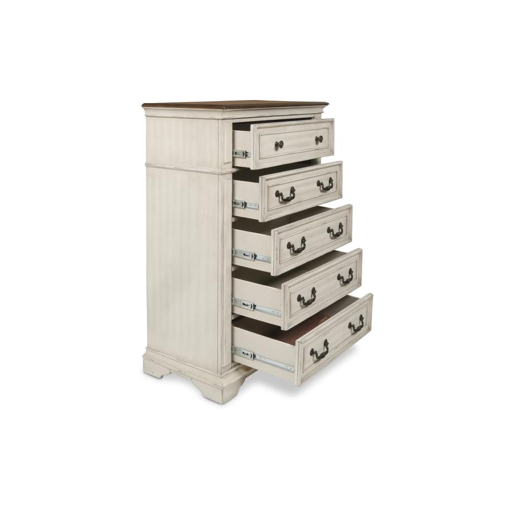 Furniture Anastasia 5-Drawer Solid Wood Chest in Antique White. Picture 3