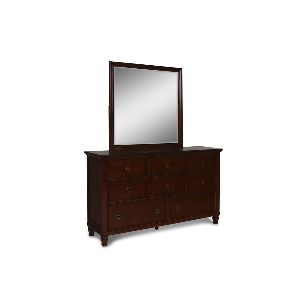 Furniture Tamarack Wood 8-Drawer Dresser with Mirror in Brown Cherry. Picture 1