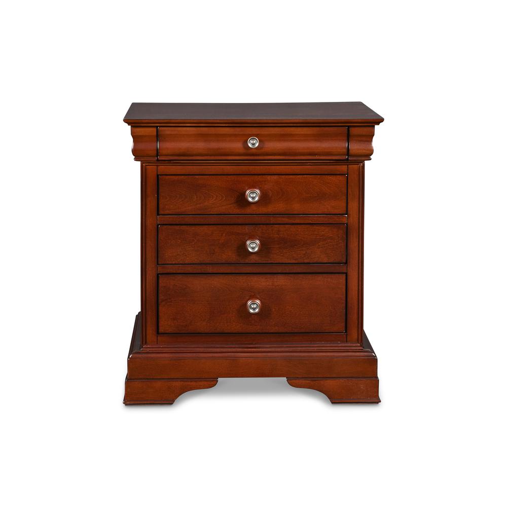Furniture Versailles Solid Wood Engineered Wood Nightstand in Cherry. Picture 2