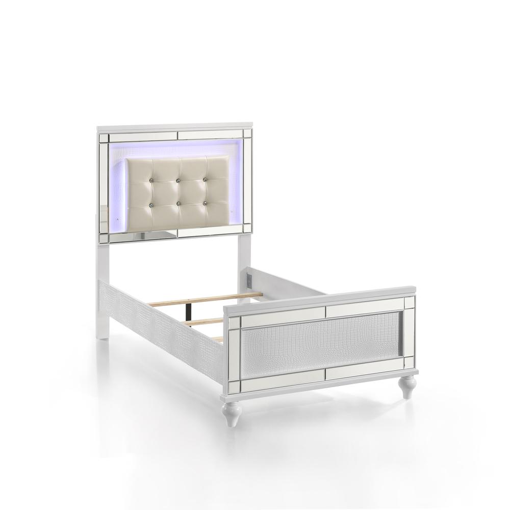Furniture Valentine Solid Wood Twin Size Lighted Bed in White. Picture 2