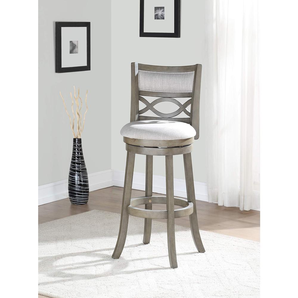 New Classic Manchester Gray Wood Swivel Bar Stool with Fabric Seat (Set of 2). Picture 7