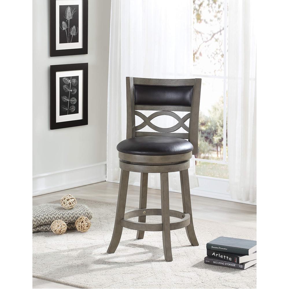 New Classic Manchester Gray Wood Swivel Counter Stool with PU Seat (Set of 2). Picture 7