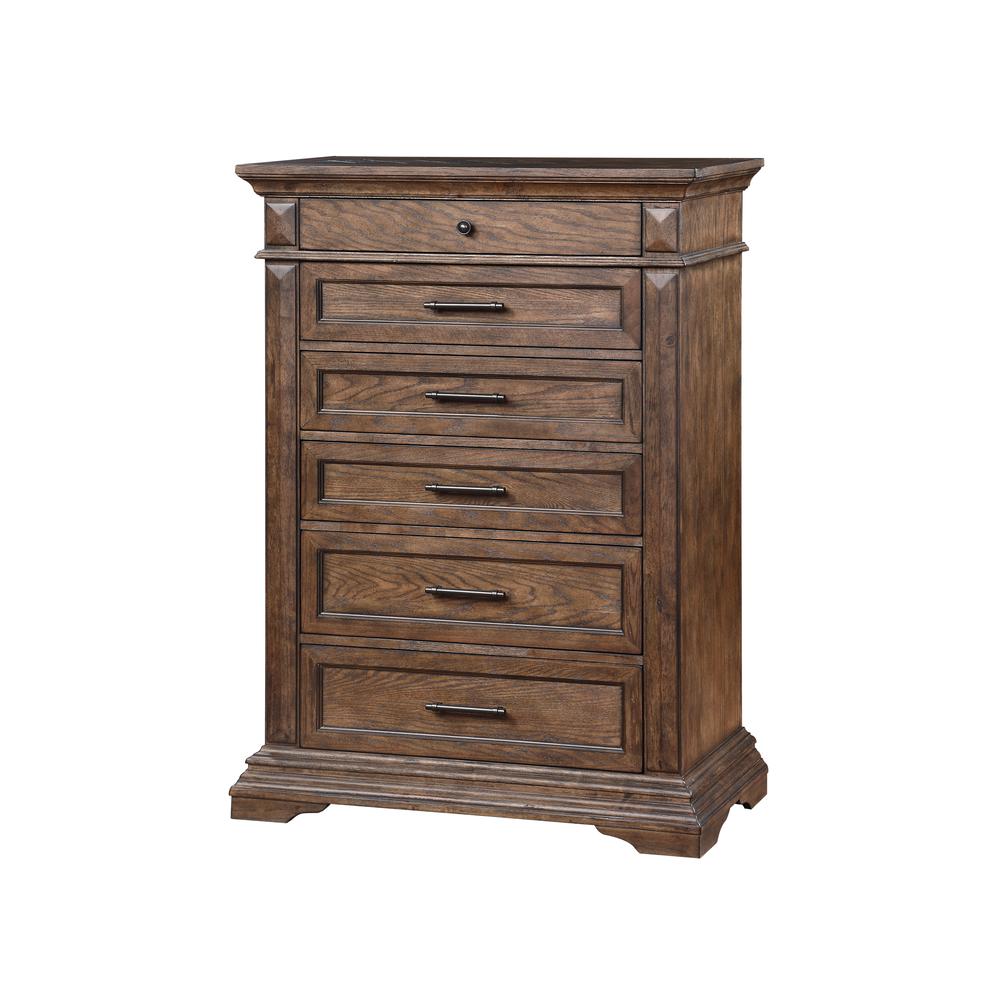 Furniture Mar Vista Solid Wood 6-Drawer Chest in Brushed Walnut. Picture 1