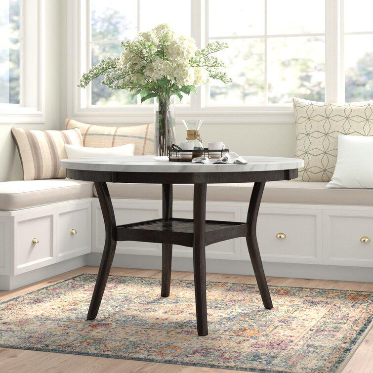 Furniture Celeste Faux Marble & Wood Dining Table in Espresso. Picture 10