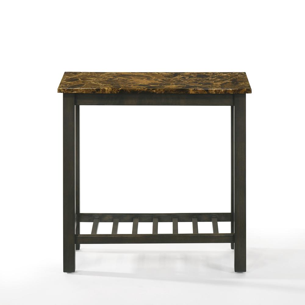 Furniture Eden 1-Shelf Faux Marble & Wood End Table in Espresso. Picture 2