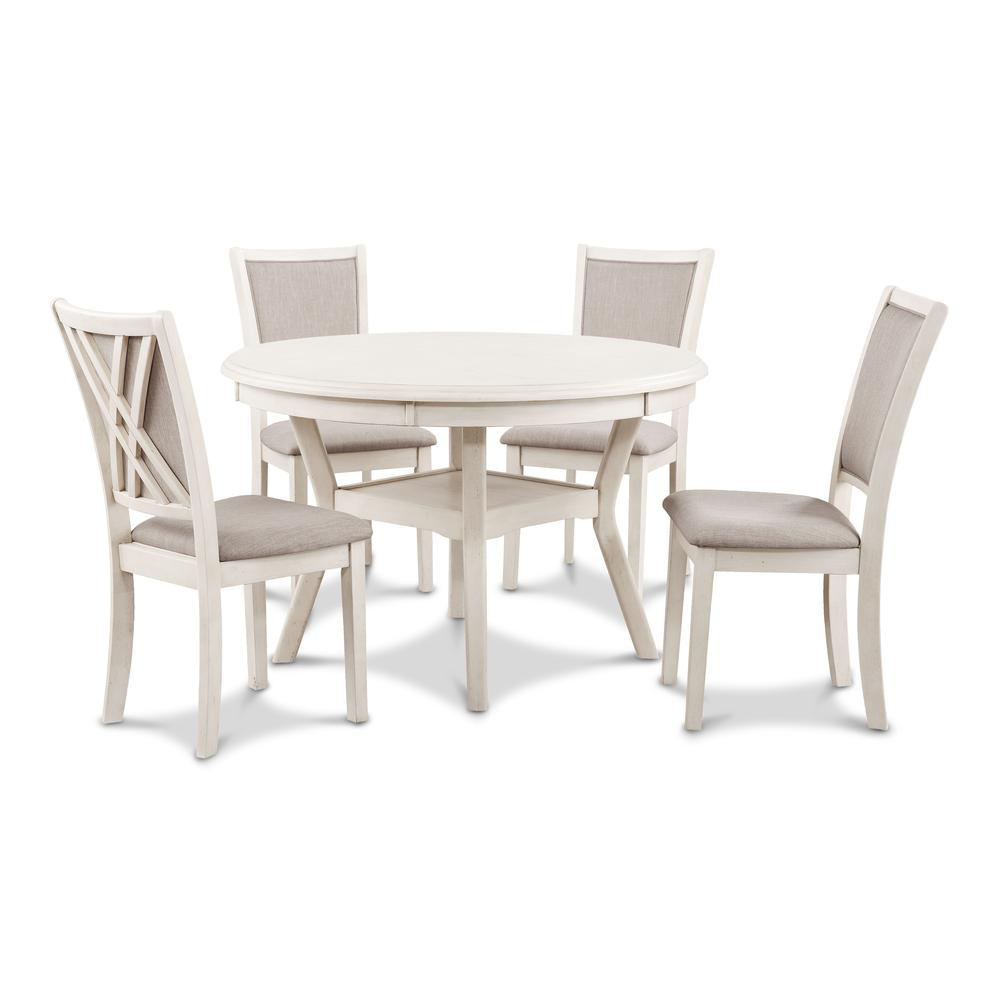 Furniture Amy 5-Piece Round Solid Wood Dining Set in Bisque. Picture 1