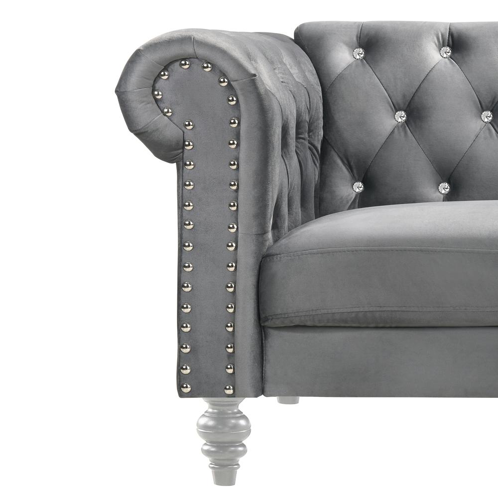 Furniture Emma Velvet Fabric Sofa with Rolled Arms in Gray. Picture 4