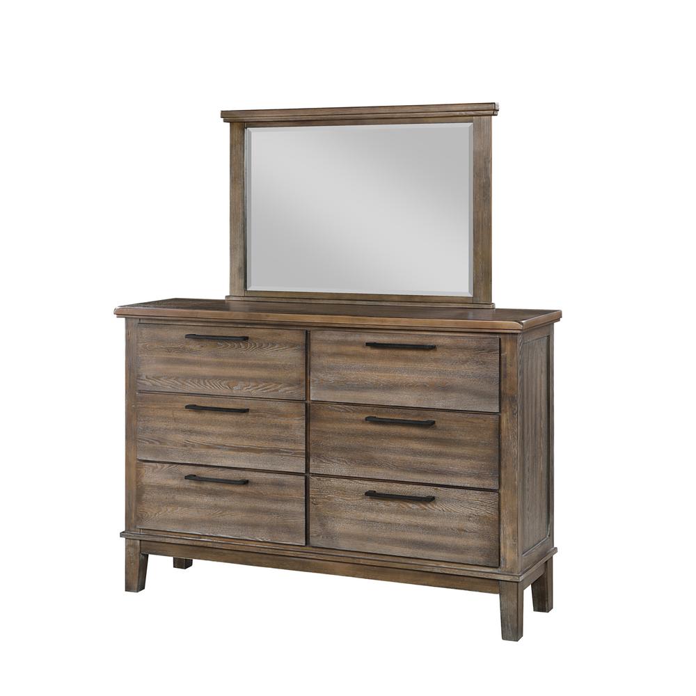 Furniture Cagney Solid Wood 6-Drawer Dresser in Vintage Brown. Picture 1