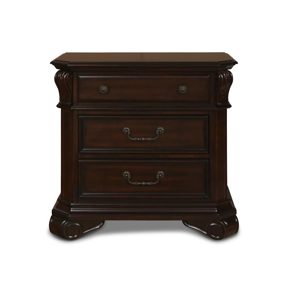 Furniture Emilie 3-Drawer Solid Wood Nightstand in Tudor Brown. Picture 1