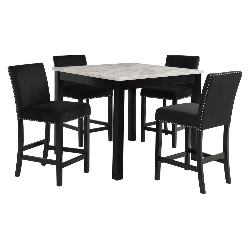 Furniture Celeste 5-Piece Faux Marble & Wood Counter Set in Black. Picture 1