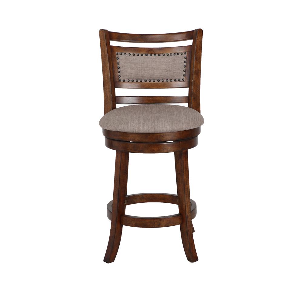 Aberdeen Wood Swivel Counter Stool with Fabric Seat in Dark Brown. Picture 2