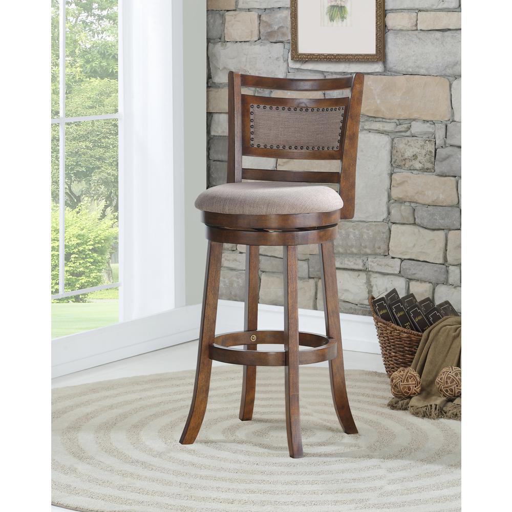 Aberdeen Wood Swivel Bar Stool with Fabric Seat in Dark Brown. Picture 6