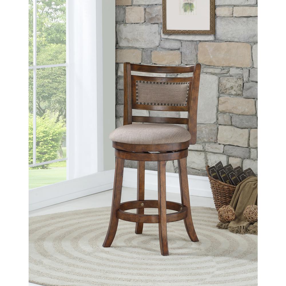 Aberdeen Wood Swivel Counter Stool with Fabric Seat in Dark Brown. Picture 6