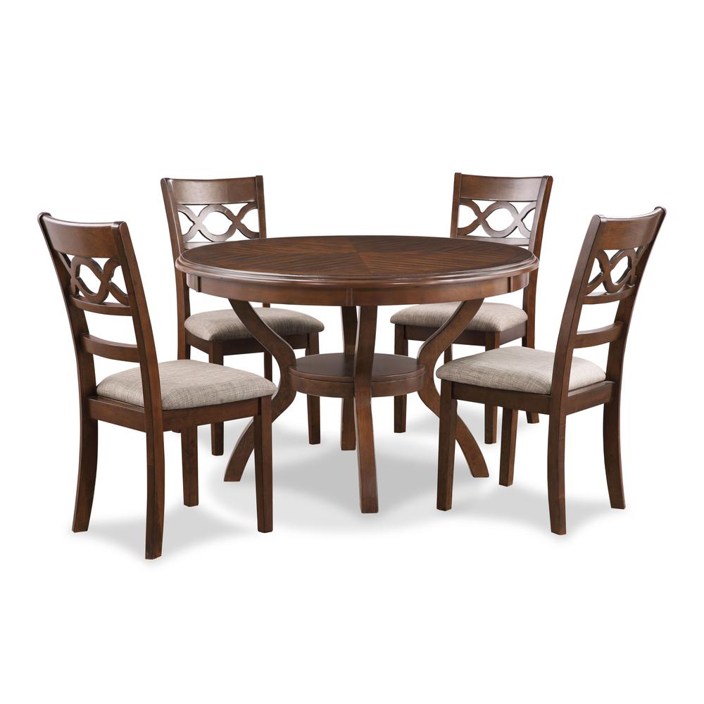 Cori 5-Piece Wood Round Dining Table Set with 4 Chairs in Cherry. Picture 3
