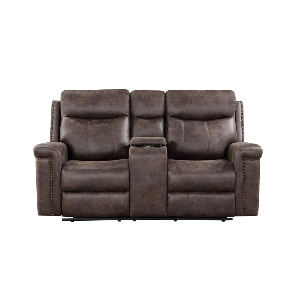 Quade Console Loveseat W/ Dual Recliners-Mocha. Picture 2