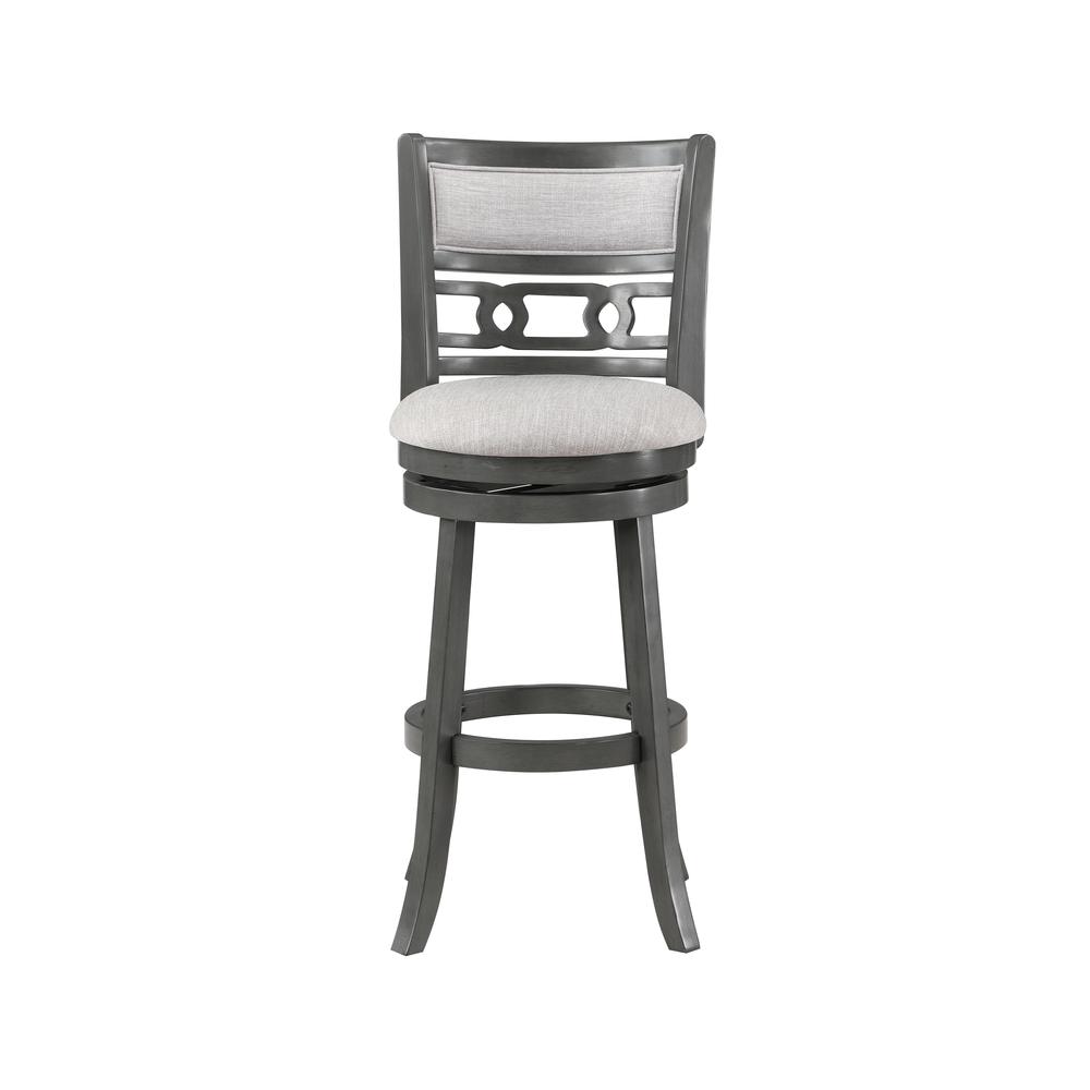 Gia 29" Solid Wood Swivel Bar Stool with Fabric Seat in Gray. Picture 2