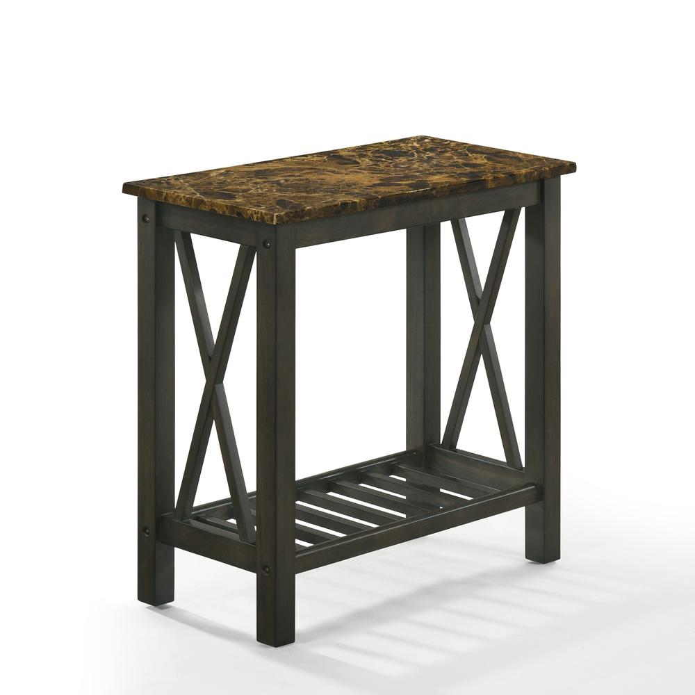 Furniture Eden 1-Shelf Faux Marble & Wood End Table in Espresso. Picture 1
