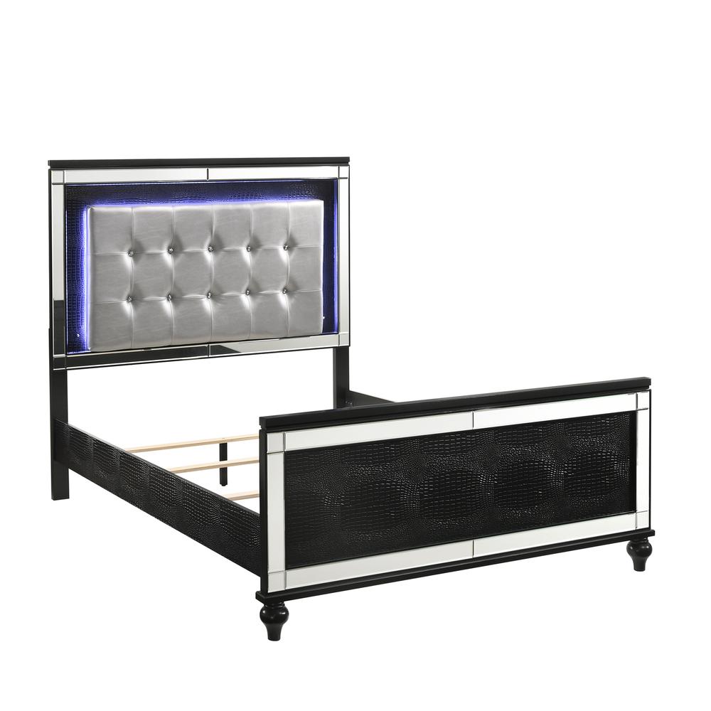 Furniture Valentine Solid Wood Full Size Lighted Bed in Black. Picture 2