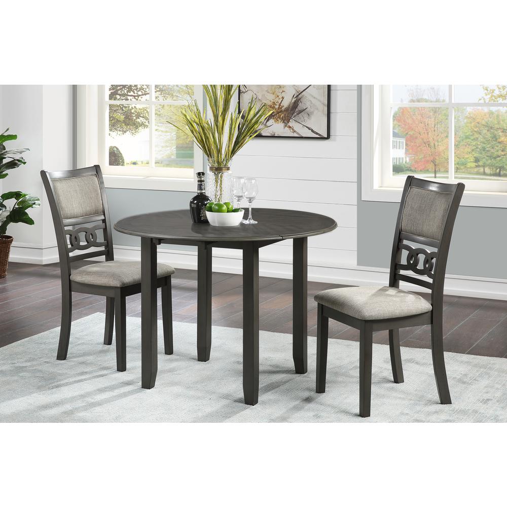 Gia 3-Piece 42" Wood Round Dining Set with 2 Chairs in Gray. Picture 12