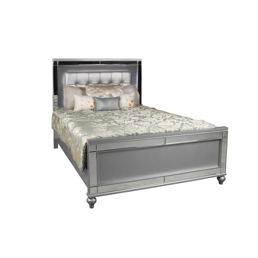 Furniture Contemporary Solid Wood 6/0 Wk Bed in Silver. Picture 6
