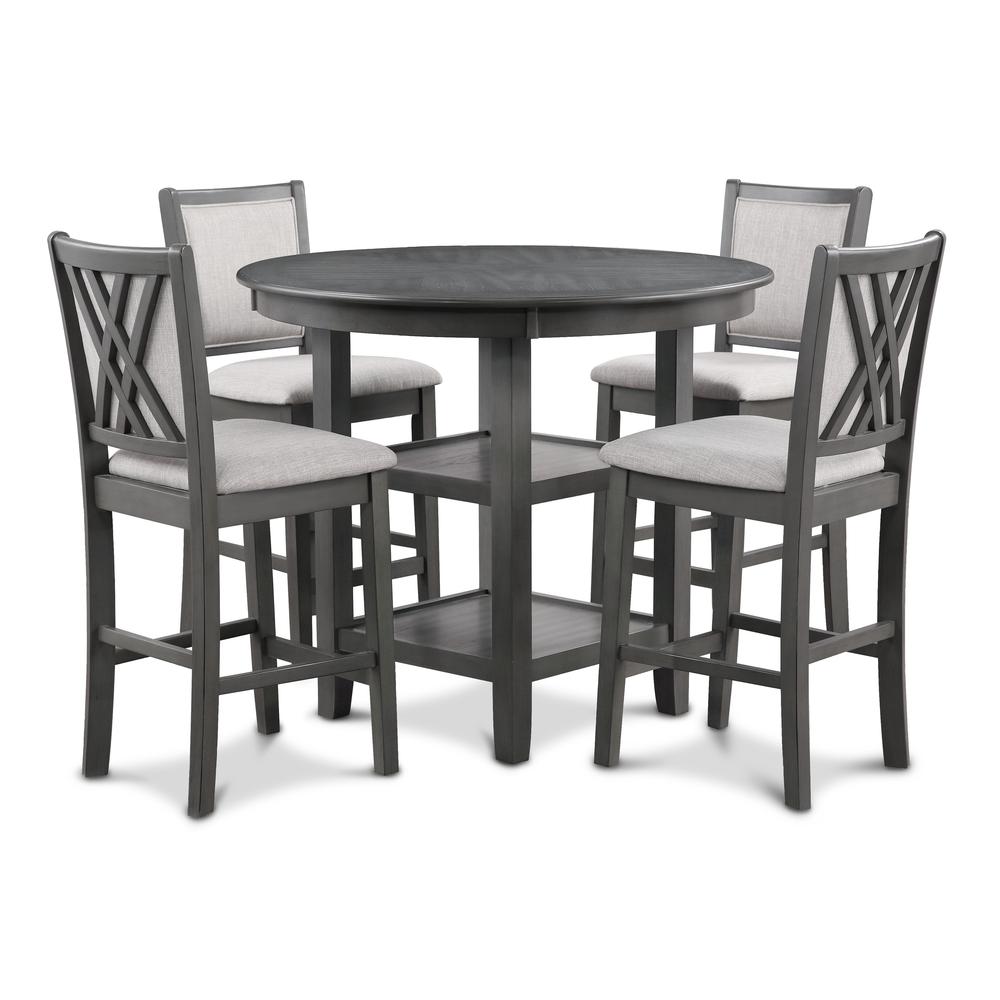 Amy 5-Piece Wood Round Counter Set with 4 Chairs in Gray. Picture 3