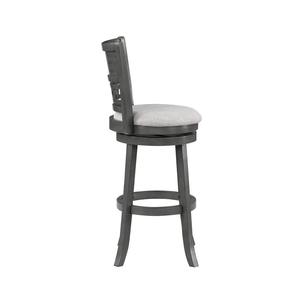 Gia 29" Solid Wood Swivel Bar Stool with Fabric Seat in Gray. Picture 3