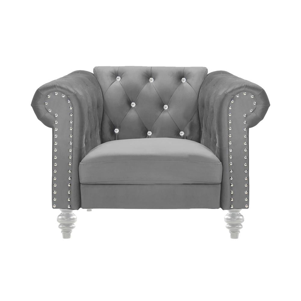 Furniture Emma Velvet Fabric Chair with Rolled Arms in Gray. Picture 2