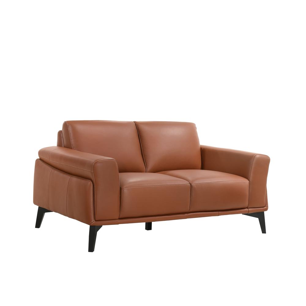 Furniture Como Leather Upholstered Loveseat in Terracotta. Picture 1
