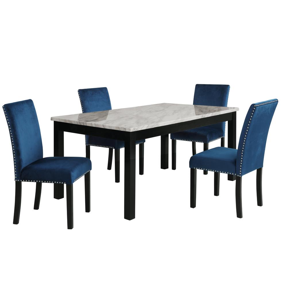 Furniture Celeste Faux Marble Dining Set- 1 Table  4 Blue Chairs. Picture 1