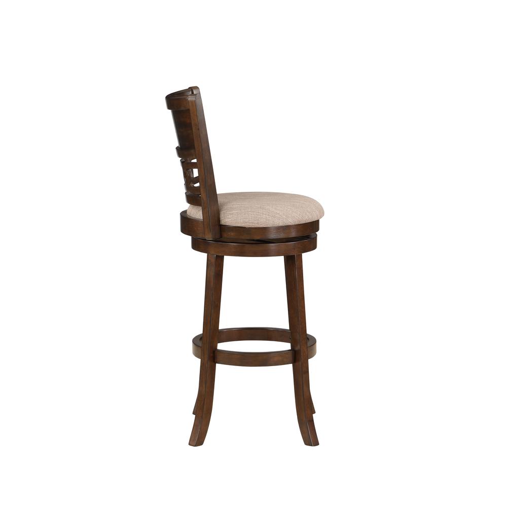 Gia 29" Solid Wood Swivel Bar Stool with Fabric Seat in Cherry. Picture 3