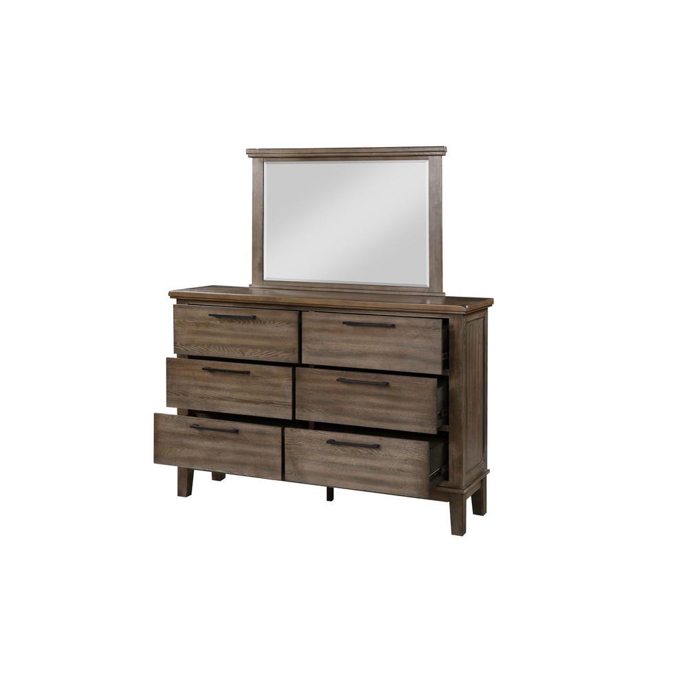 Furniture Cagney Solid Wood 6-Drawer Dresser in Vintage Brown. Picture 3