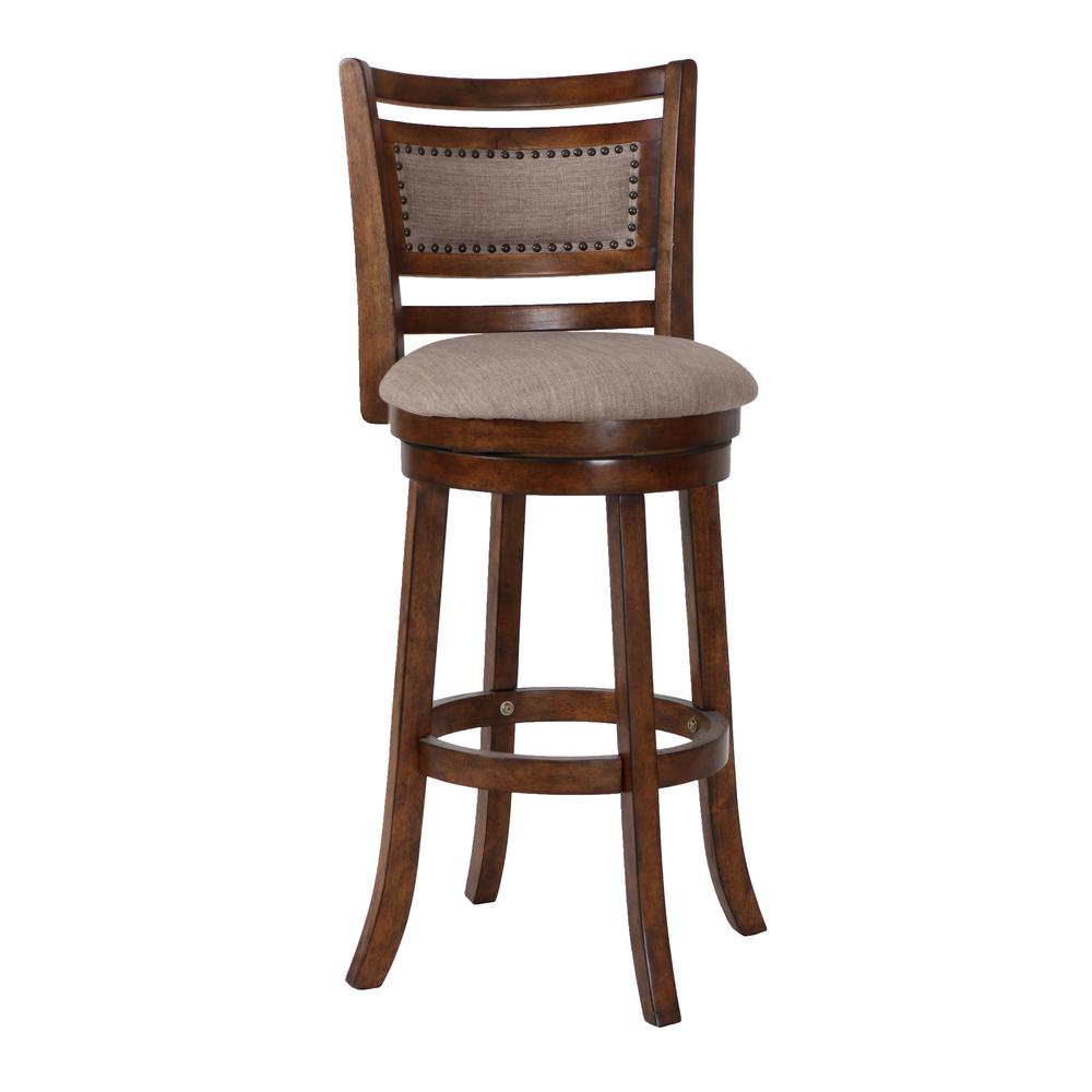 Aberdeen Wood Swivel Bar Stool with Fabric Seat in Dark Brown. Picture 1