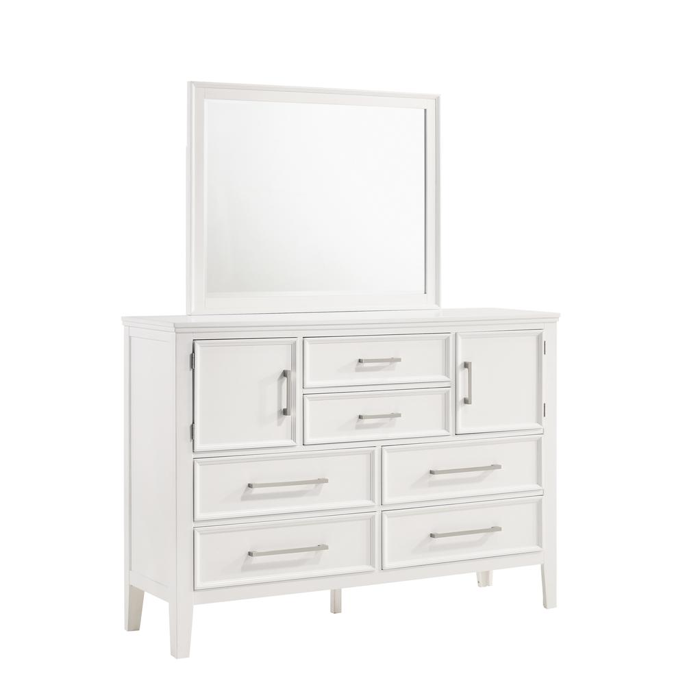 Furniture Andover Solid Wood Dresser with Mirror in White. Picture 1