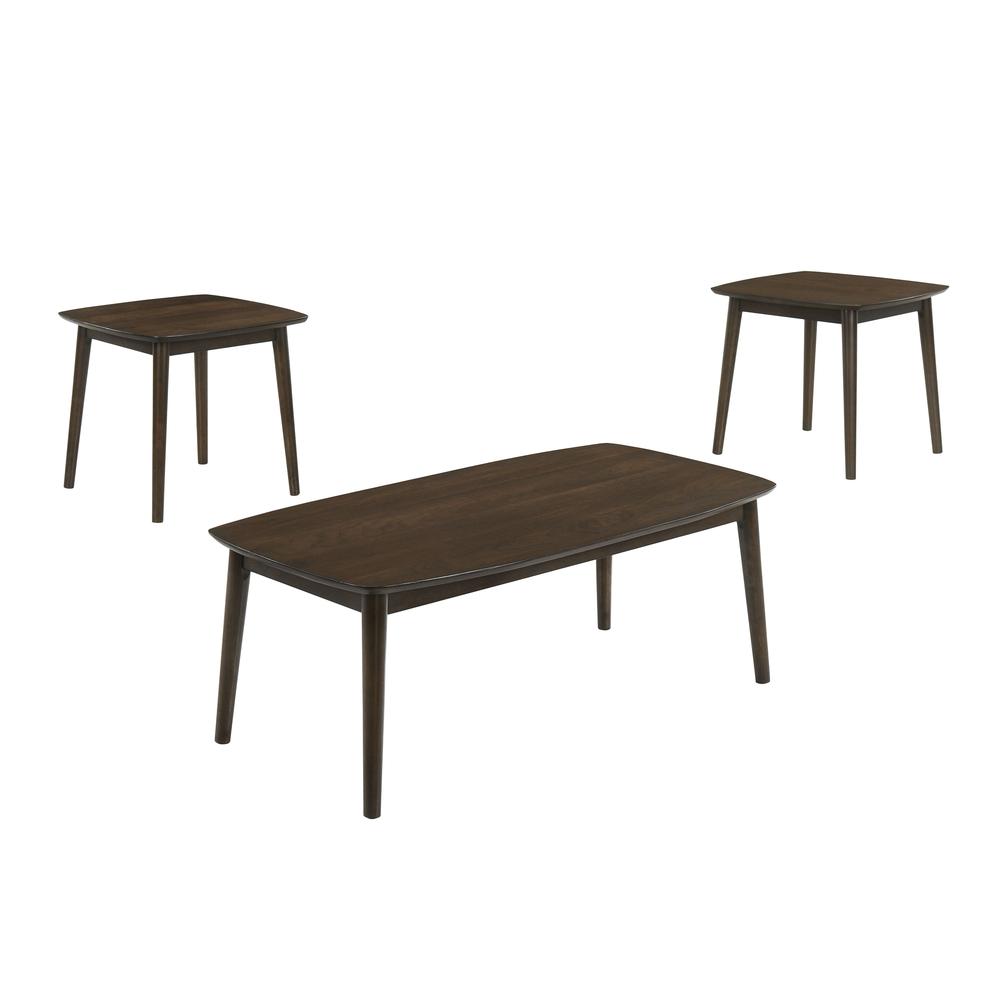 Felix 3-Piece Wood Coffee Table Set with 2 End Tables in Dark Walnut. Picture 1