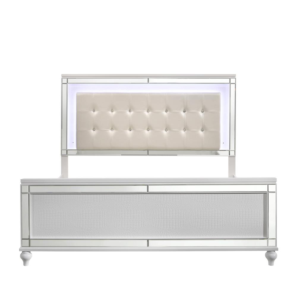 Furniture Valentine Solid Wood King Size Lighted Bed in White. Picture 3