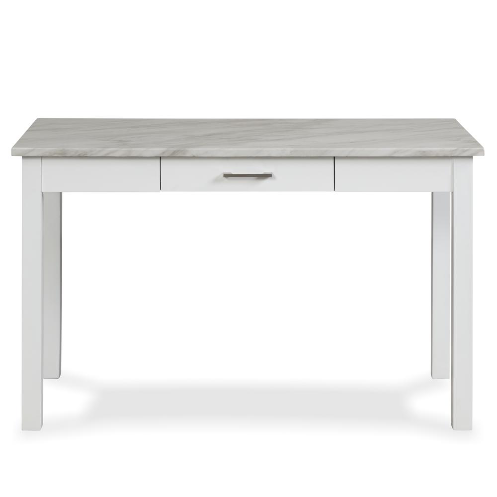 Furniture Celeste Faux Marble & Wood Writing Table in White. Picture 2