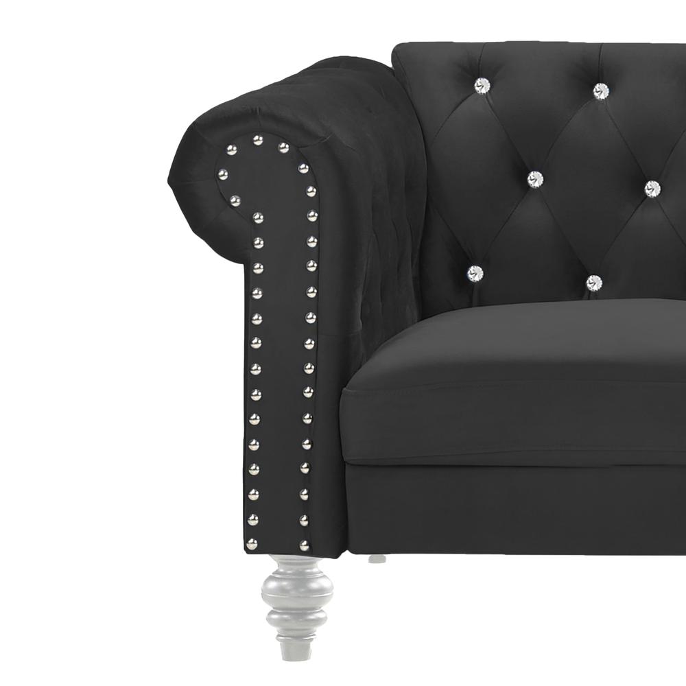 Furniture Emma Velvet Fabric Sofa with Rolled Arms in Black. Picture 4