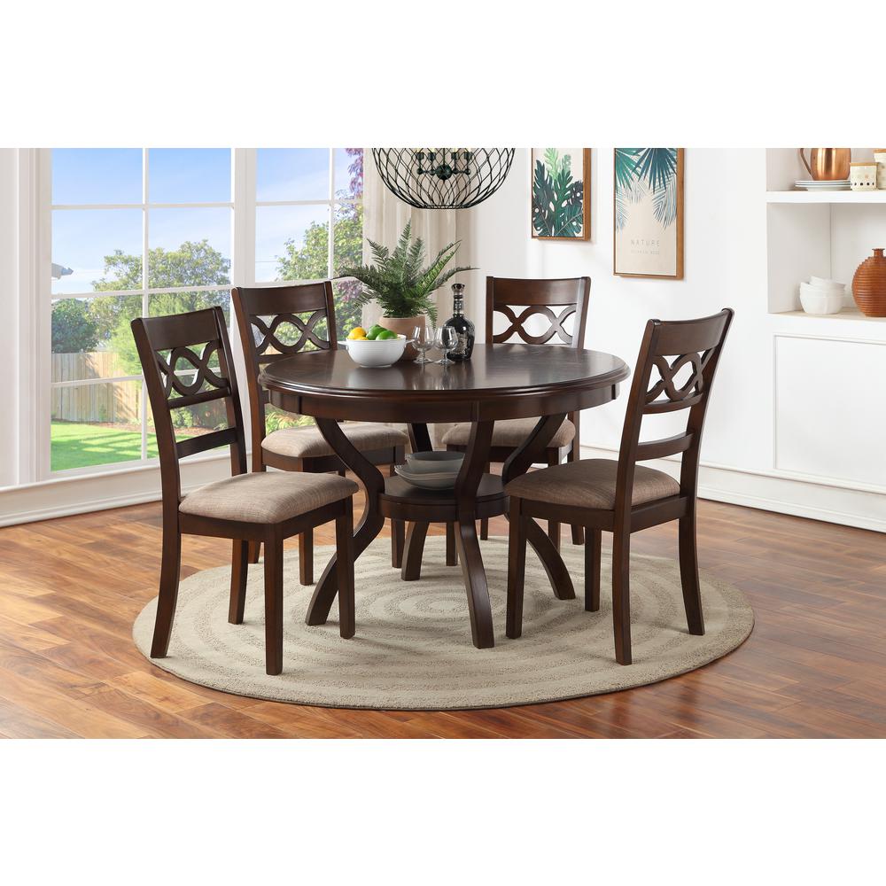 Cori 5-Piece Wood Round Dining Table Set with 4 Chairs in Cherry. Picture 11