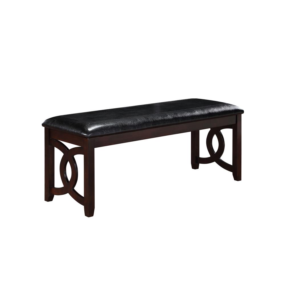 Furniture Gia 46" Solid Wood and Faux Leather Bench in Ebony Black. Picture 1
