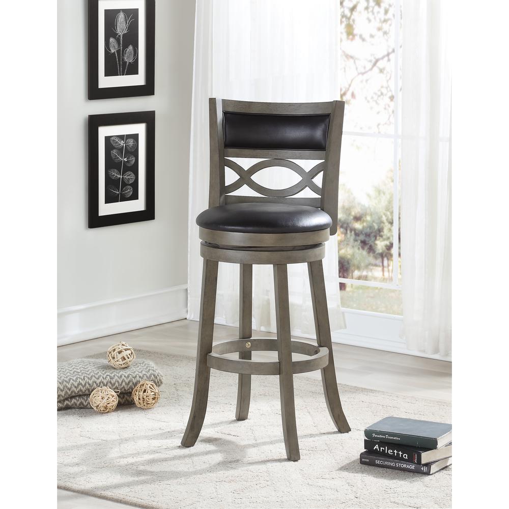 Manchester 29" Wood Bar Stool with Black PU Seat in Ant Gray. Picture 6