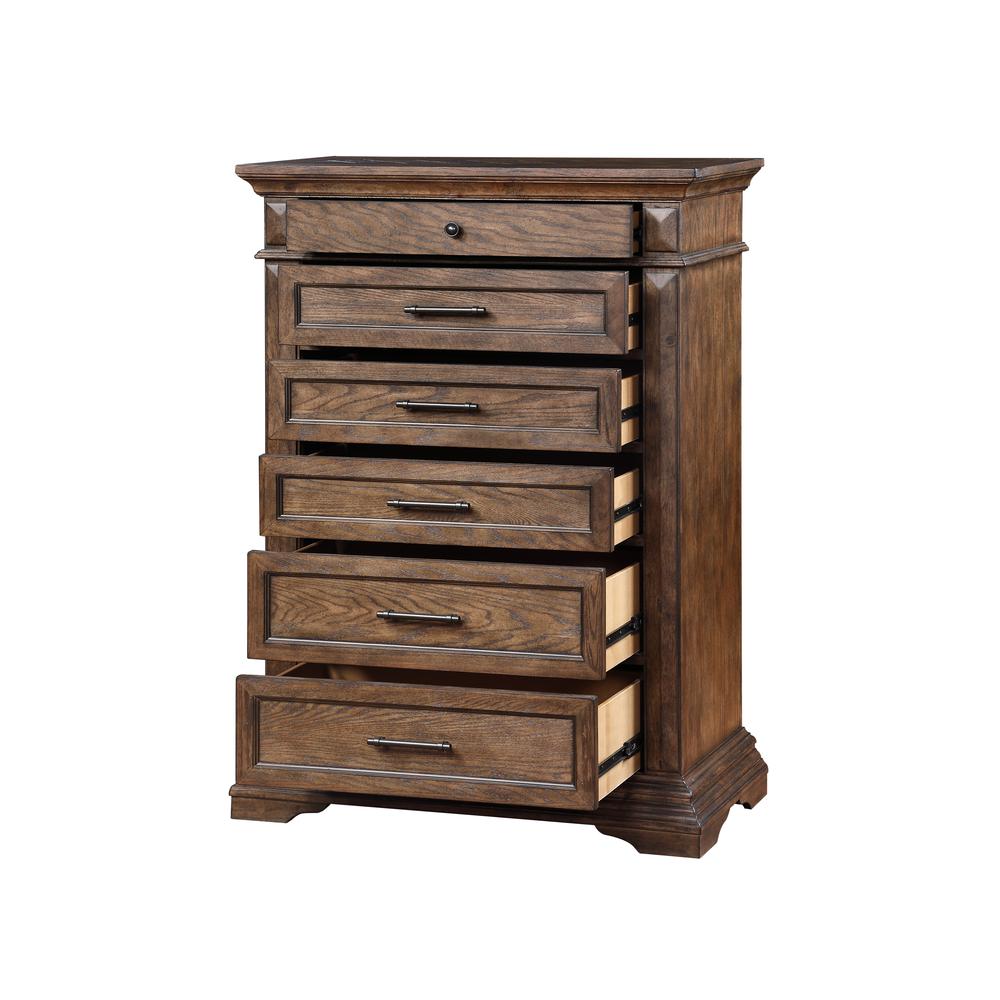Furniture Mar Vista Solid Wood 6-Drawer Chest in Brushed Walnut. Picture 4
