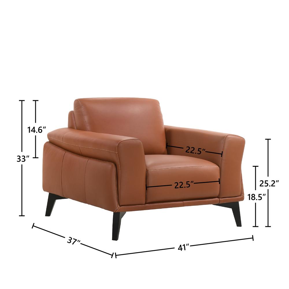 Furniture Como Solid Wood and Leather Chair in Terracotta Brown. Picture 5