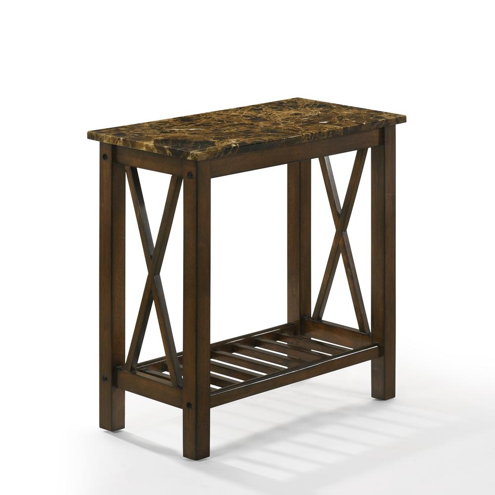 Furniture Eden 1-Shelf Faux Marble & Wood End Table in Brown. Picture 1