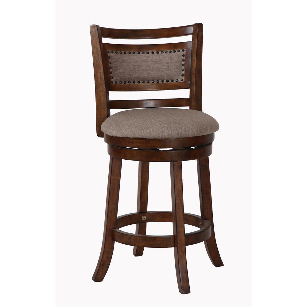 Aberdeen Wood Swivel Counter Stool with Fabric Seat in Dark Brown. Picture 1